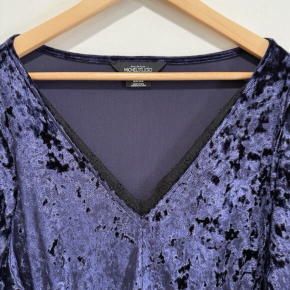 Michel Studio Blue Crushed Velvet Lace Babydoll Top Sz 2X Boho Witchy Flowy Goth - Picture 3 of 8